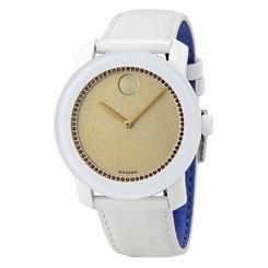 BRAND NEW MOVADO BOLD 360220 WHITE LEATHER STRAP GOLD MUSEUM DIAL WOMEN'S WATCH