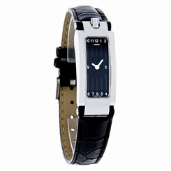 Movado Elliptica Ladies Black Dial Leather Strap Watch 0604766