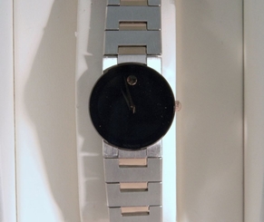 Fake AAA Ladies 2-Tone MOVADO SAPPHIRE  Black Museum Dial St Steel Swiss Quartz Watch 7" Watch