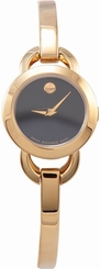 Movado 0606888 Black Dial Yellow Gold Stainless Steel Bangle Ladies Watch