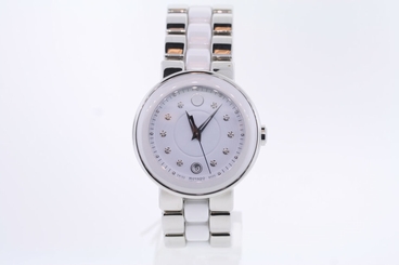 Ladies Movado 0606540 CERENA Stainless Steel & Ceramic Diamond Accented Watch