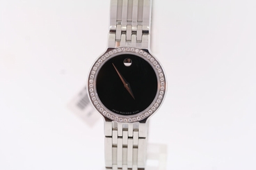 Ladies Movado 0606046 ESPERANZA Stainless Steel Black Dial Diamond Bezel Watch