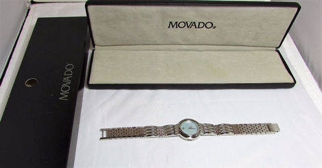 Movado 84 A1 1800 Stainless Steel light blue MOP Dial Women's Wrist Watch