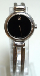 Movado 06 3 14 1013s Ladies Stainless Black Face Watch Silver tone