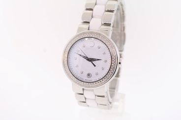 Ladies Movado 0606625 CERENA Stainless Steel & Ceramic Diamond Accented Watch