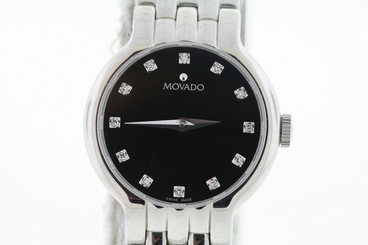 Ladies Movado 0606340 Veturi Stainless Steel Black Dial Diamond Accented Watch