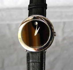 Men's Diamond MOVADO CAPELO Black Museum Dial St Steel Swiss Quartz Watch+Box