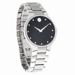 Movado Serio Series Diamond Black Dial Swiss Quartz Mens Watch 0606490