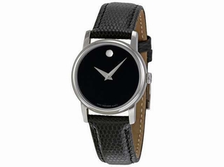 Movado Women's Black Dial Leather Strap Quartz Analog Watch - 2100004 885997018142