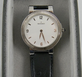 Men's MOVADO TREVI Silver Textured Dial Stainless Steel Swiss Quartz Watch+ Box
