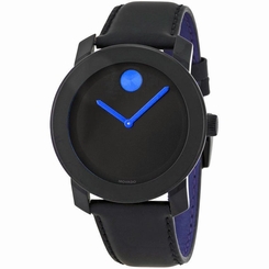 MOVADO MEN'S BLACK LEATHER BAND STEEL CASE SWISS QUARTZ ANALOG WATCH 3600307