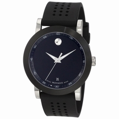 MOVADO MEN'S 42MM BLACK RUBBER BAND STEEL CASE SWISS QUARTZ WATCH 0606507