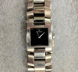 Ladies MOVADO ELIRO MANCHETTE Black Museum Dial St Steel Swiss Quartz 7"