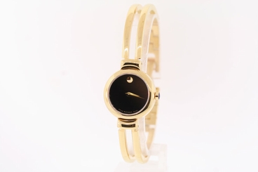 Ladies Movado 0606058 HARMONY Gold-tone Stainless Steel Black Dial Bangle Watch