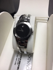 Movado Amorosa 84 E4 1842 Ladies Stainless Steel Museum Dial Wrist Watch Bangle
