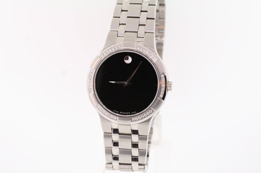 Men's Movado 0605984 METIO Diamond Accent Black Dial Stainless Steel Watch