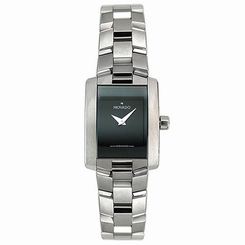 Movado 0604133 Womens Black Dial Quartz Watch with Stainless Steel Strap