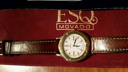 Movado Mens ESQ Two-Tone Stainless Steel Quartz Watch Leather Band 81.09.861