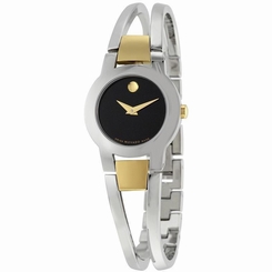MOVADO WOMEN'S STEEL BRACELET & CASE SWISS QUARTZ BLACK DIAL WATCH 0606893