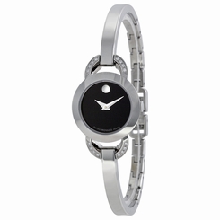Movado Rondiro Black Dial Stainless Steel Diamond Quartz Ladies Watch 0606798