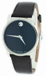 Movado Museum Blue Dial Black Leather Band Men Watch 0607013 - New Arrival Sale