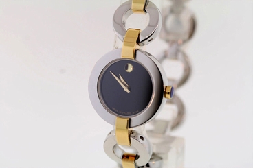 Ladies Movado 0606261? BELAMODA Black Dial Two-Tone Stainless Steel Watch