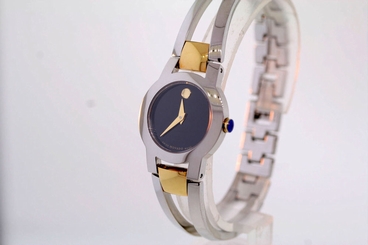 Ladies Movado 0604760 AMOROSA Two-tone Stainless Steel Black Dial Bangle Watch