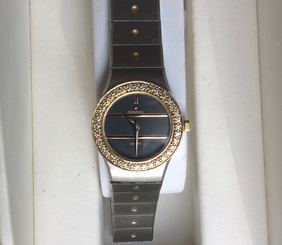 Ladies Vintage Diamond MOVADO SE Black Dial St Steel Swiss Quartz Watch 7"