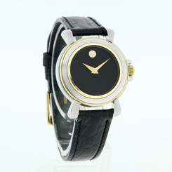 Movado Fashion Series Ladies Black Dial Two Tone Swiss Quartz Watch 0602587