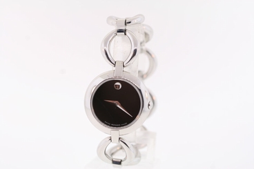  Ladies Movado 0605912 APERTA Stainless Steel Black Dial Watch