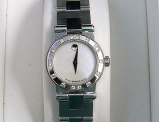 Ladies Diamond MOVADO VIZIO MOP Museum Dial Stainless Steel Swiss Quartz Watch