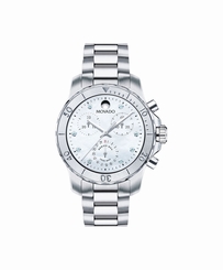 Movado Series 800 Chronograph 2600128 White Mother Of Pearl Dial Stainless Steel