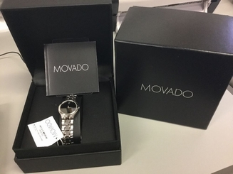 Movado Women's Collection Stainless Steel Black Round Dial Watch #0606368 NIB