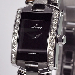 Movado Eliro 0604133 0.60 ct Custom Set Diamond Bezel Black Dial Womens Watch