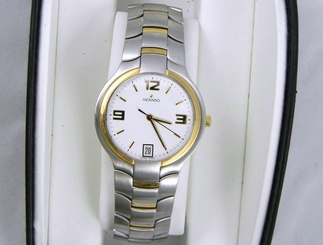 Men's 2Tone MOVADO PORTICO White Dial Date Stainless Steel Swiss Quartz Watch