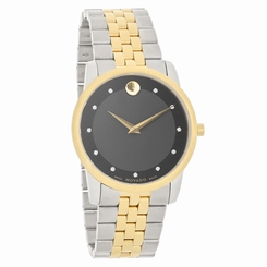 Movado Museum Mens Crystal Black Dial Two Tone Swiss Quartz Watch 0606879