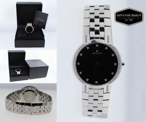 Movado Faceto 84 45 1891S Diamond Dial Museum Stainless Steel Men`s Watch