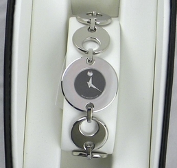 MOVADO BULETO Black Museum Dial Stainless Steel Swiss Quartz watch 7" MINT