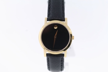 Ladies Movado 0606088 MUSEUM CLASSIC Leather Strap Black Dial Gold-plated Watch