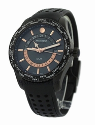 Movado 2600118 Series 800 GMT World Time Bezel Men's Leather Watch New in Box