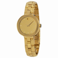 Movado Sapphire Champagne Dial Gold PVD Ladies Swiss Watch 0606816