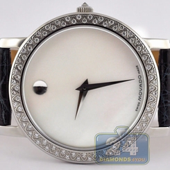 New Movado Revil Original Diamond Blue Alligator Womens Swiss Watch 0605543