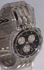 Men's Movado Esperanza Black Dial Chronograph 0605765 0.70ct Aprx.Diamond Watch