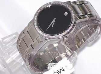 NEW MEN'S MOVADO STIRI 0606191 SS BLK Dial 0.80ct APPROXI WEIGHT DIAMOND WATCH *