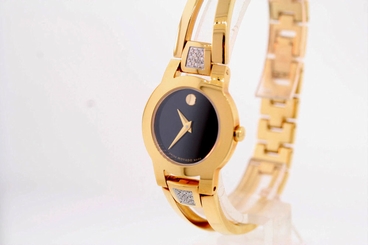 Ladies Movado 0604984 AMOROSA Diamond Gold Plated Stainless Black Dial Watch