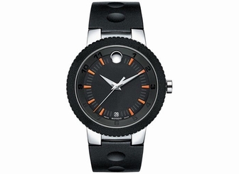 Movado Sport Edge 0606926 Black and Orange Dial Rubber Band Mens Watch
