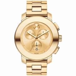 New! Movado BOLD Unisex Chronograph Yellow Gold Plated Bracelet Watch 3600076