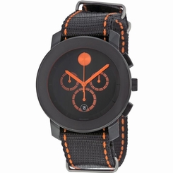 Movado Bold Men's Chronograph Black Cloth Band Steel Case Quartz Watch 3600310