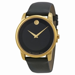  Movado Museum 0606876 Mens Black Dial Analog Quartz Watch with Leather Strap