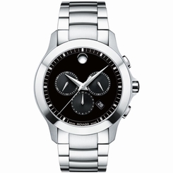 MOVADO MEN'S 42MM STEEL BRACELET & CASE SWISS QUARTZ BLACK DIAL WATCH 0607037